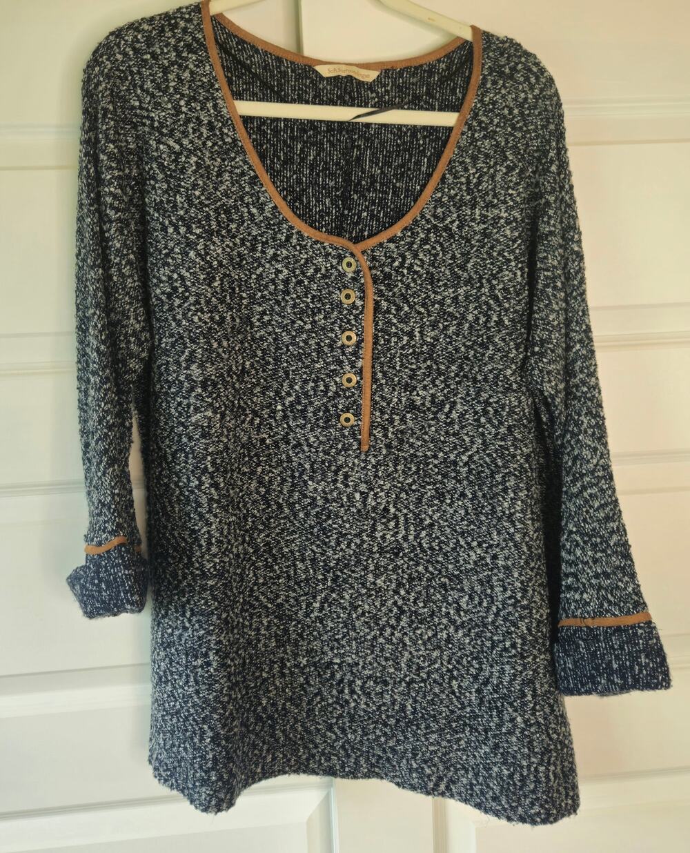 Soft Surroundings Marled Henley Trimmed Sweater L XL